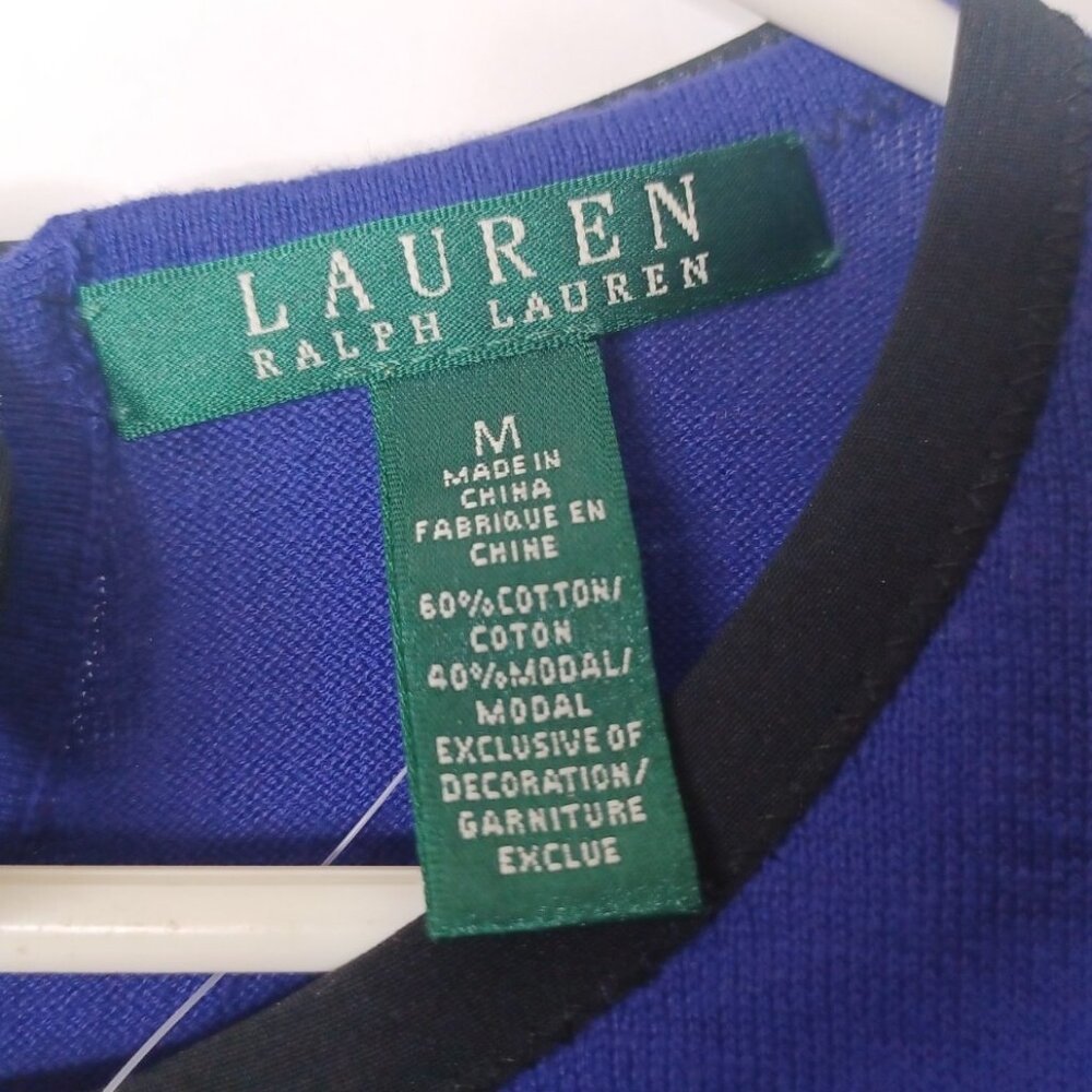 Lauren Ralph Lauren Women's Contrast-Trim Pullover Sweater Long Sleeve Medium - Picture 5 of 6